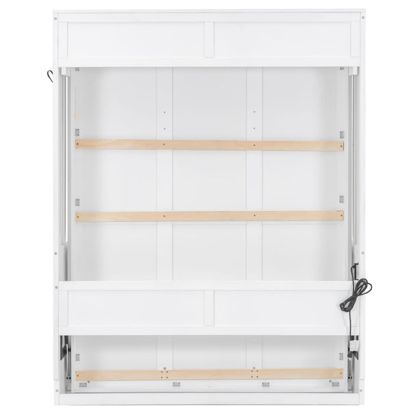 English Elm Queen Murphy Bed with Desk, Built-In LED Lights, USB Charging Ports & Space-Saving Modern Design White N7500004014K