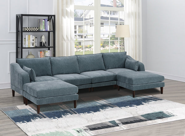 English Elm Modern Modular 6-Piece Sectional Set - Versatile U-Shaped Couch With Armless Chairs & Ottoman B011S01579