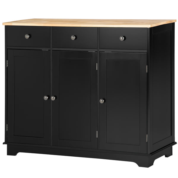 English Elm Homcom Modern Sideboard With Solid Rubberwood Top, 3 Drawers, Adjustable Shelves & Versatile Design W2225P229288