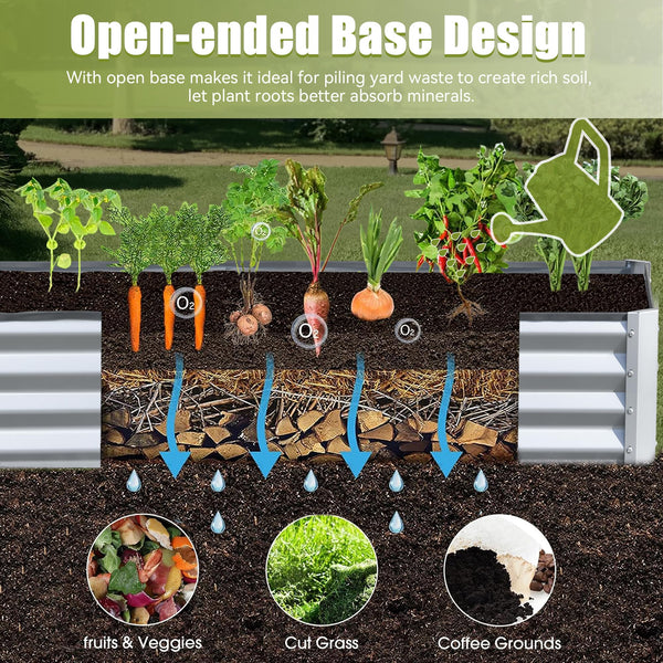 English Elm 6x3x1ft Galvanized Raised Garden Bed — Heavy-Duty Rust-Resistant Steel Planter with Open Base, Safe Edges and Support Rods for Effortless Vegetable, Flower & Herb Gardening Silver W1859P197882
