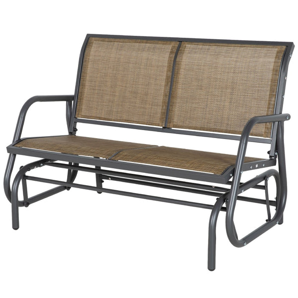 English Elm Outsunny 2-Person Glider Bench - Stylish Outdoor Loveseat With Smooth Rocking Steel Frame, Brown W2225P249831-GIGA
