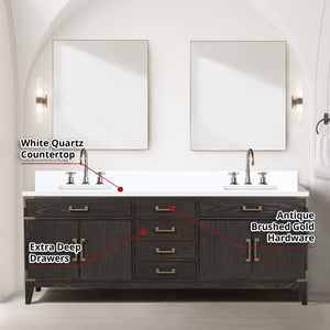 English Elm Brown Oak Double Bath Vanity Set With White Quartz Top, Chrome Faucets & 36" Mirrors For Elegance B2731S01879