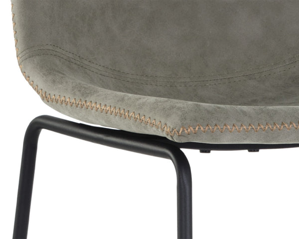 Sunpan CAL Barstool - Stylish Antique Grey Faux Leather with Mid-Century Charm for Home Bar & Dining Nook 104038