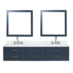 English Elm Blue Double Bath Vanity Set With Carrara Marble Top, Faucets & Mirrors - Stylish & Ready To Install! B2731S01846