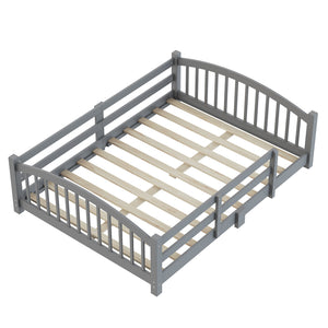English Elm Full Montessori Pine Wood Floor Bed with Safety Rails Low Profile Kids Room Frame Gray N733P400299E