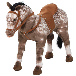 English Elm Qaba Plush Ride on Pony Toy with Saddle Stirrups and Neighing Sound for Kids W2225P249773