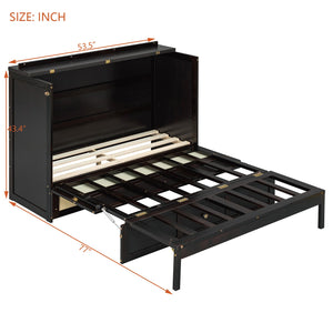 English Elm Full Size Murphy Wall Bed Cabinet with Rattan Panel Detailing and Storage Drawers Espresso N708P336203P
