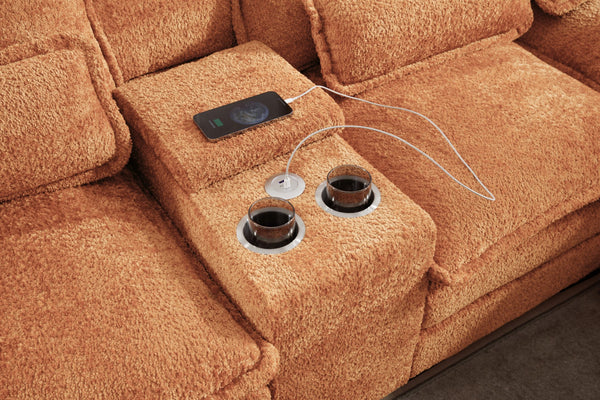 English Elm Modern U-Shaped Sofa With Console, Usb Ports & Sleeper Chaise – Stylish 6-Seat Chenille Couch Set W2100S00282