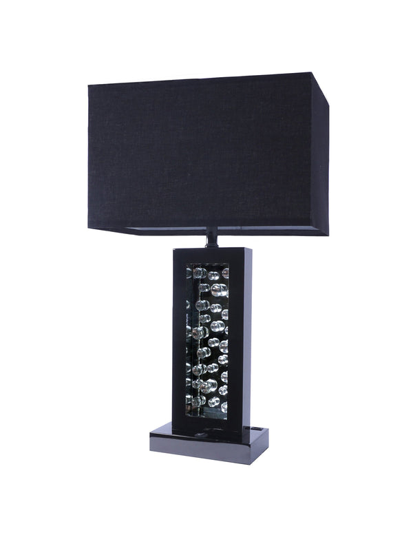 English Elm Modern Glass Bubble Column Table Lamp with Rectangular Shade, Ambient LED Glow and USB Port Black 21.85 L x 10.24 W x 17.52 H B2741P290783