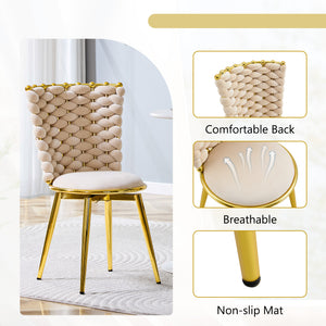 English Elm Set of 2 Velvet Dining Chairs with Braided Rope Backs and Glamorous Metal Legs Beige W3875P399190