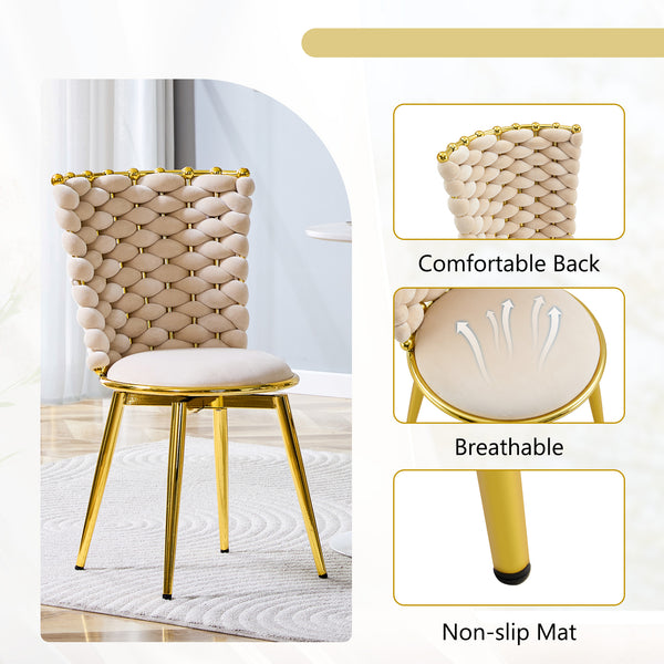 English Elm Set of 2 Velvet Dining Chairs with Braided Rope Backs and Glamorous Metal Legs Beige W3875P399190