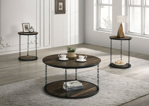 English Elm Rustic 3pc Table Set with Wrought Metal Abstract Side Panels Engineered Wood Tops Durable Charm Dark Brown 42 L x 37 W x 6 H B2741P392071