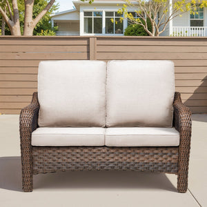 English Elm 49.6" Pe Wicker Patio Loveseat All-weather Steel Frame Deep Seat Outdoor Sofa Beige T3773P417378