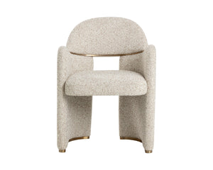 Sunpan SNOWDEN Dining Armchair in Noah Ecru – Art Deco Glamour with Gold Accents for Stylish Comfort 112337
