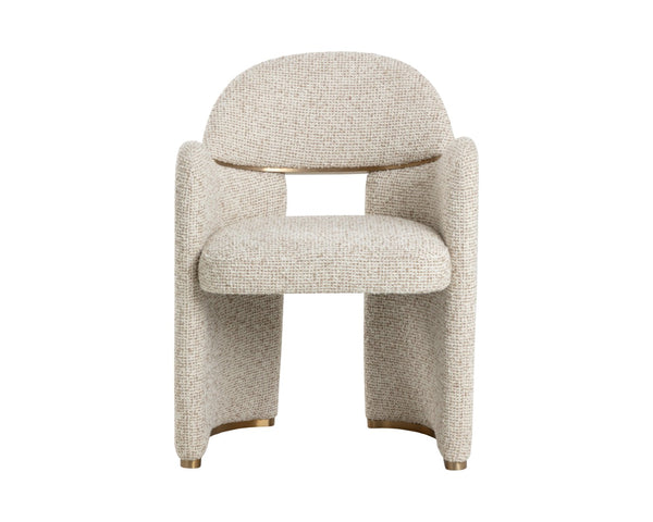 Sunpan SNOWDEN Dining Armchair in Noah Ecru – Art Deco Glamour with Gold Accents for Stylish Comfort 112337