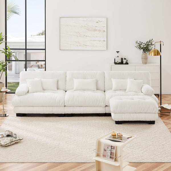 English Elm Luxury Modular Sectional Sofa: Oversized Chenille L-Shaped Cloud Couch With Convertible Ottoman W714S01002