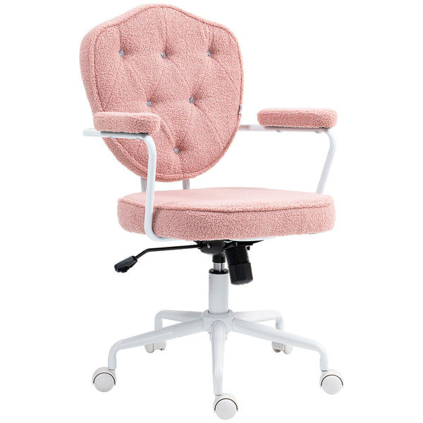 English Elm Homcom Plush Pink Swivel Chair With Teddy Bear Fleece, Rhinestone Accents For Cozy Home Office Comfort W2225P250013