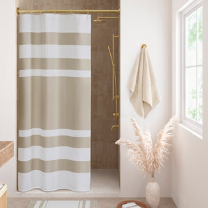 JLA Home Madison Park - Shower Waffle Curtain with Scotchgard Water-Repellent Finish, Textured Stripe Design for Spa Bathrooms Taupe MP70-8549