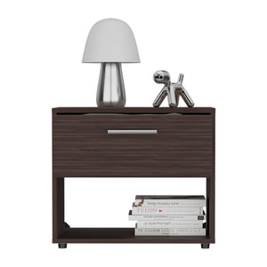 English Elm Beryl Dark Walnut Nightstand with Drawer & Open Shelf — Engineered Wood, Space-Saving Elegant Design B092P286116