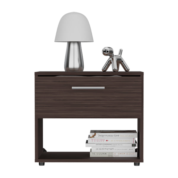 English Elm Beryl Dark Walnut Nightstand with Drawer & Open Shelf — Engineered Wood, Space-Saving Elegant Design B092P286116