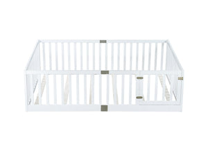 English Elm Twin Floor Bed Solid Rubber Wood with Tall Safety Railings for Toddler Sleep White W504P287658
