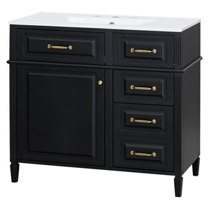 English Elm 36-Inch Bathroom Vanity With Ceramic Sink Top, Adjustable Shelf, And Modern Flip Drawer Design For Storage N725P350849B