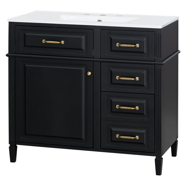 English Elm 36-Inch Bathroom Vanity With Ceramic Sink Top, Adjustable Shelf, And Modern Flip Drawer Design For Storage N725P350849B