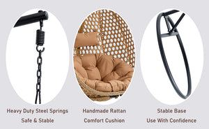 English Elm 76.8-inch Hand Woven Rattan Egg Swing Chair Indoor Outdoor with Cushion Lumbar Pillow Yellow W1512P498594