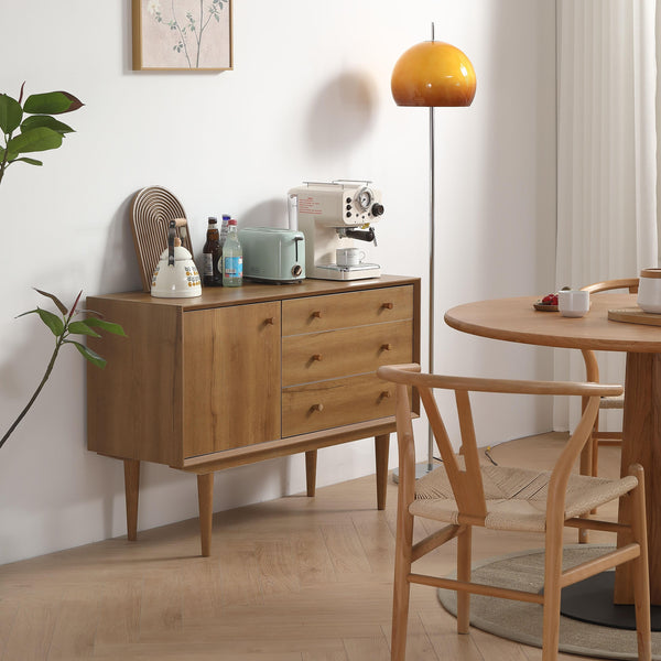 English Elm ANTIQUE Modern Oak Buffet Sideboard with 3D Edge, Adjustable Shelf & 3 Drawers for Stylish Storage W1581P144413