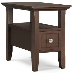 English Elm Acadian Solid Wood Narrow Side Table with Drawer Brunette Brown — Handcrafted, Tapered Legs, Shelf, 24" D x 14" W x 20" H B136P203467