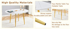 English Elm With Retractable Leaf Round Oval Mdf Top and Sleek Metal Legs Modern Dining Table White+Gold W1151S03870