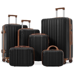 English Elm 6-piece Hardshell Abs Luggage Set with Spinner Wheels Tsa Lock and Scratch Resistant Shell Black Brown N730P354689B