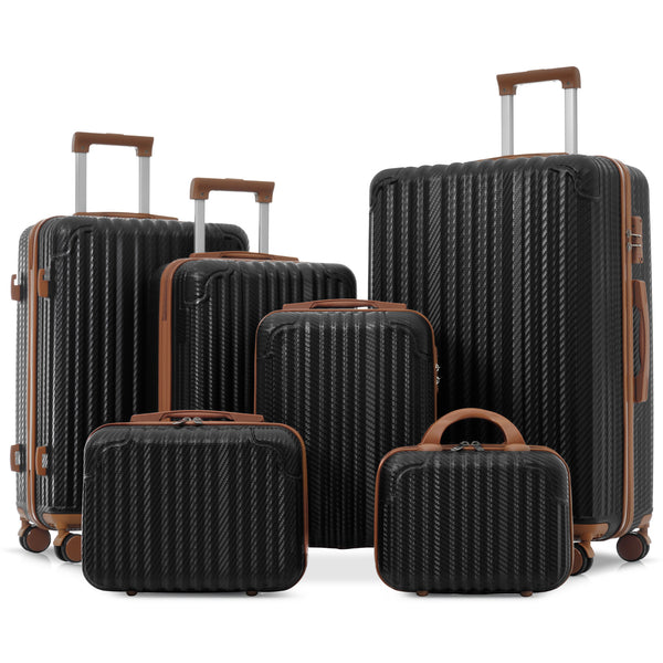 English Elm 6-piece Hardshell Abs Luggage Set with Spinner Wheels Tsa Lock and Scratch Resistant Shell Black Brown N730P354689B