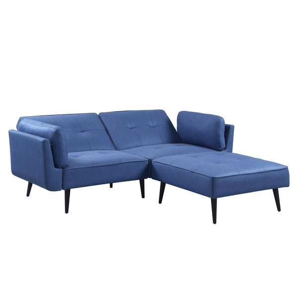 English Elm Nafisa Blue Fabric Convertible Sofa with Ottoman, Pocket Coil Seats, Button Tufted, 2 Pillows B2726S00485