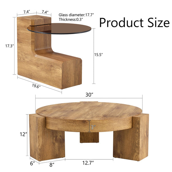 English Elm The detachable double-decker coffee table — Wood MDF, quick 10–15 min assembly, anti-collision, easy-clean modern design W1151P184841
