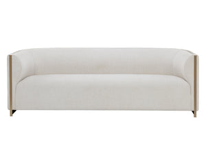 Sunpan Larron Sofa - Elegant Rhea Light Barley with Gold Stainless Steel Accents for Indoor & Outdoor Use
