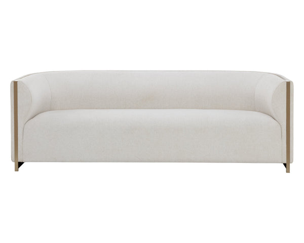 Sunpan Larron Sofa - Elegant Rhea Light Barley with Gold Stainless Steel Accents for Indoor & Outdoor Use