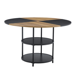 English Elm Table and Chair Set 47 Inch Round Mdf Spliced Top with Dual Tier Storage 4 Seats Black,Dark Walnut,Wood W1151S03335