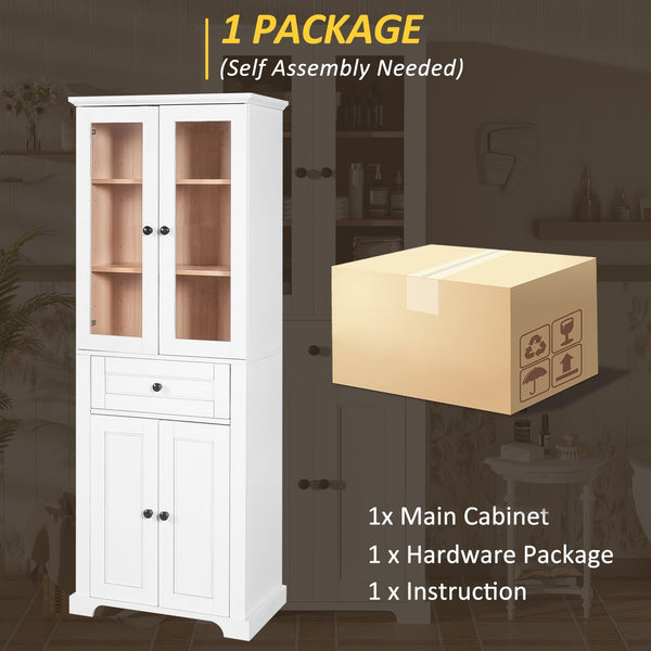 English Elm 67.2" Tall Bathroom Storage Cabinet with Tempered Glass Doors, Adjustable Shelves, Soft-Close Hinges and Anti-Tip Safety White N729P310006K