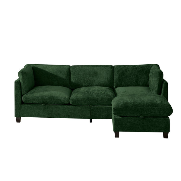 English Elm 96.5" L-shaped Chenille Sectional with Storage Ottoman Eucalyptus Frame Living Room Green W1097S00283