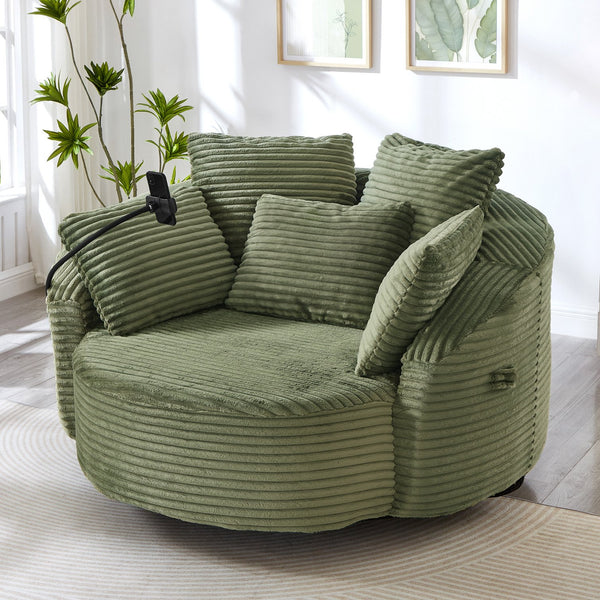 English Elm Swivel Barrel Accent Chair Chenille Tufted Round Club Seat for Living Room Lounge Green N719S002320F