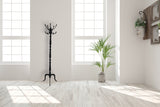 Handmade Solid Wood Black Coat Stand with 6 Elegant Hooks, 13.78 x 13.78 x 66.14