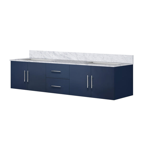 English Elm Navy Solid Wood Double Bath Vanity 80" x 22" with Carrara Marble Top, Soft-Close Storage & Shelf B2731P258530