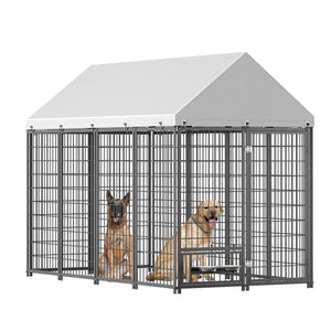 English Elm Large Metal Outdoor Dog Kennel Walk-in Pet Enclosure with Uv-resistant Roof Cover W1820P350994