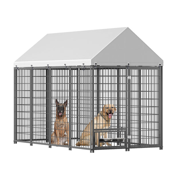 English Elm Large Metal Outdoor Dog Kennel Walk-in Pet Enclosure with Uv-resistant Roof Cover W1820P350994