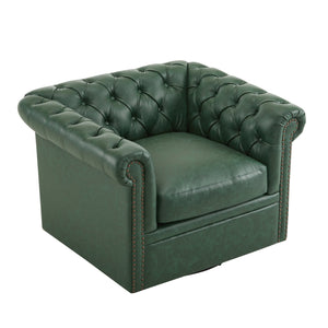 English Elm Christopher Knight Home® - Chesterfield Swivel Club Chair with Deep Button Tufting, Nailhead Trim, 360° Metal Swivel Comfort Green 39.25 L x 33.85 W x 27.85 H N776P195601G