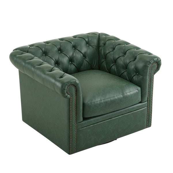 English Elm Christopher Knight Home® - Chesterfield Swivel Club Chair with Deep Button Tufting, Nailhead Trim, 360° Metal Swivel Comfort Green 39.25 L x 33.85 W x 27.85 H N776P195601G