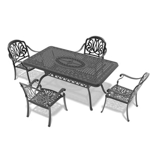 English Elm 5-Piece Cast Aluminum Patio Furniture Set With Stylish Black Frame And Brown Cushions For 4 W1710S00097
