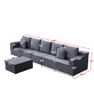 English Elm Deep Seat Corduroy Modular Couch With Cup Holders - Effortless Comfort, No Assembly, Stylish Design! W848S00057