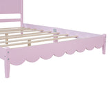 English Elm Queen Size Wood Platform Bed Frame, Retro Style Bed With Rectangular Headboard,No Need Box Spring,Pink